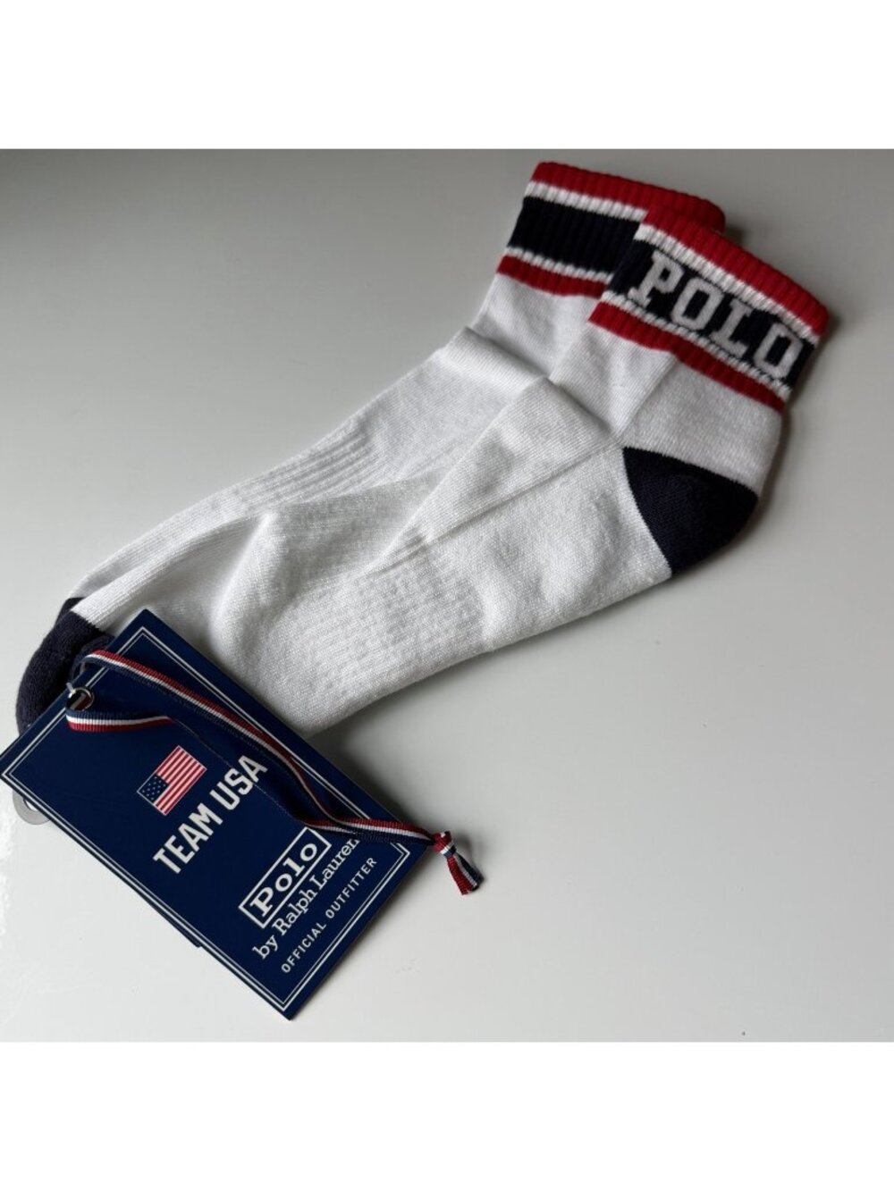 Polo Ralph Lauren Men's White Team USA POLO Logo Print Quarter Socks